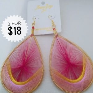 Pink 4 inch thread earrings